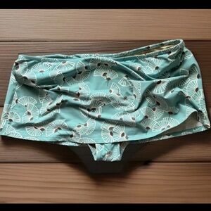 GARNET HILL Bikini Bottoms Sz 14 Mint Green Fan Print Swimsuit Skirt/Skirted NEW